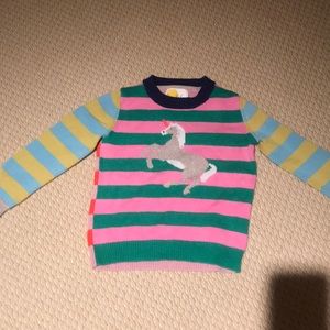 Girls Mini Bowden Striped Unicorn Sweater.